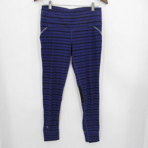 Athleta Relay Leggings Tight Purple Black Striped Full Length 28" Women's Medium